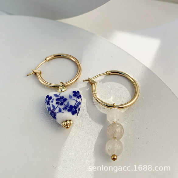 Wholesale Women's Stainless Steel Ceramic Earrings With Love Strawberry Butterfly And Teapot Patterns Electroplated