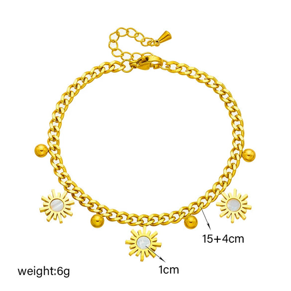 Wholesale Women's Stainless Steel Chain Shell Sunflower Pendant Bracelet With Electroplating And Cold Style Niche Design