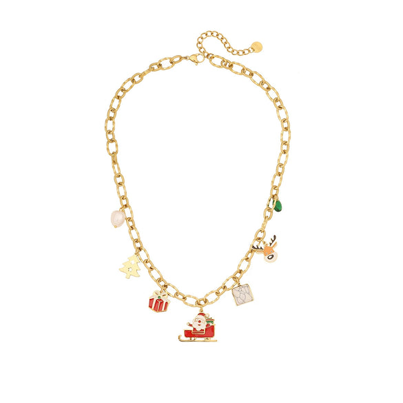 Wholesale Women's Stainless Steel Christmas Necklace With Sleigh Elk Pendant Electroplated Twist Chain New Fashion Jewelry