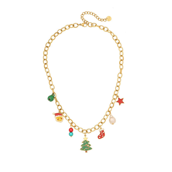 Wholesale Women's Stainless Steel Christmas Necklace With Sleigh Elk Pendant Electroplated Twist Chain New Fashion Jewelry