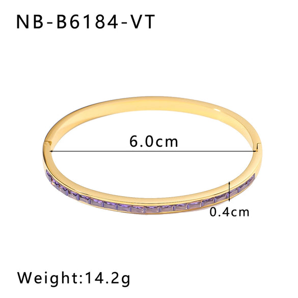Wholesale Women's Stainless Steel Color Buckle Bracelet With Rectangular Color Zircon And 18K Furnace Vacuum Plating