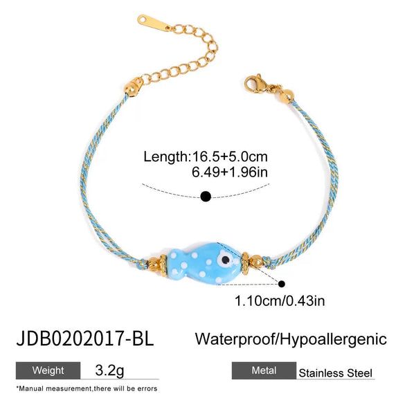 Wholesale Women's Stainless Steel Colorful Ceramic Animalshaped Handmade Rope Electroplated Bracelet