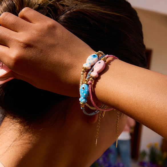 Wholesale Women's Stainless Steel Colorful Ceramic Animalshaped Handmade Rope Electroplated Bracelet