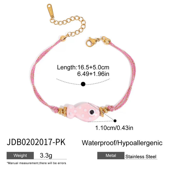 Wholesale Women's Stainless Steel Colorful Ceramic Animalshaped Handmade Rope Electroplated Bracelet