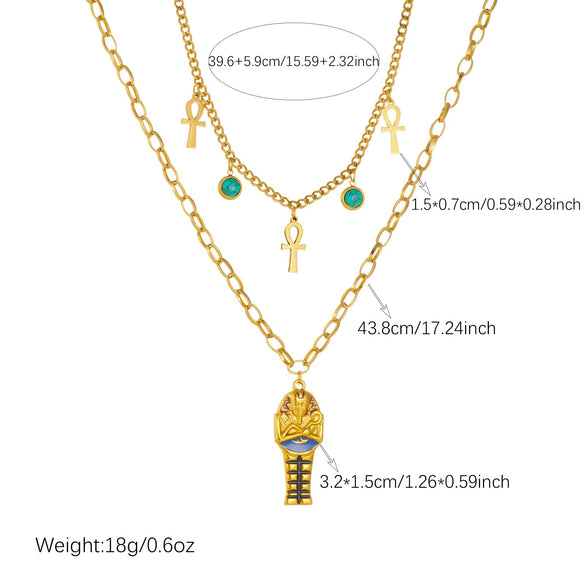 Wholesale Women's Stainless Steel Cross Crown Roman Numerals Pattern Gold Electroplated Retro Earrings And Necklaces Set