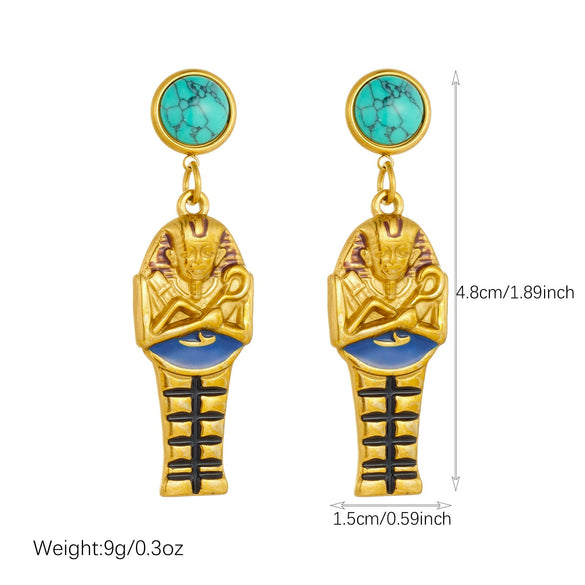Wholesale Women's Stainless Steel Cross Crown Roman Numerals Pattern Gold Electroplated Retro Earrings And Necklaces Set