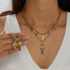 Wholesale Women's Stainless Steel Cross Crown Roman Numerals Pattern Gold Electroplated Retro Earrings And Necklaces Set