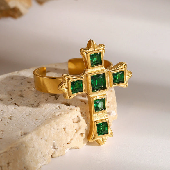 Wholesale Women's Stainless Steel Cross Opening Ring With Electroplating Treatment For Hand Jewelry