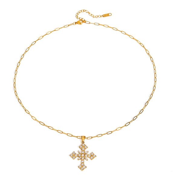 Wholesale Women's Stainless Steel Cross Pendant Necklace With Geometric Pattern And Electroplating Treatment