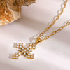 Wholesale Women's Stainless Steel Cross Pendant Necklace With Geometric Pattern And Electroplating Treatment