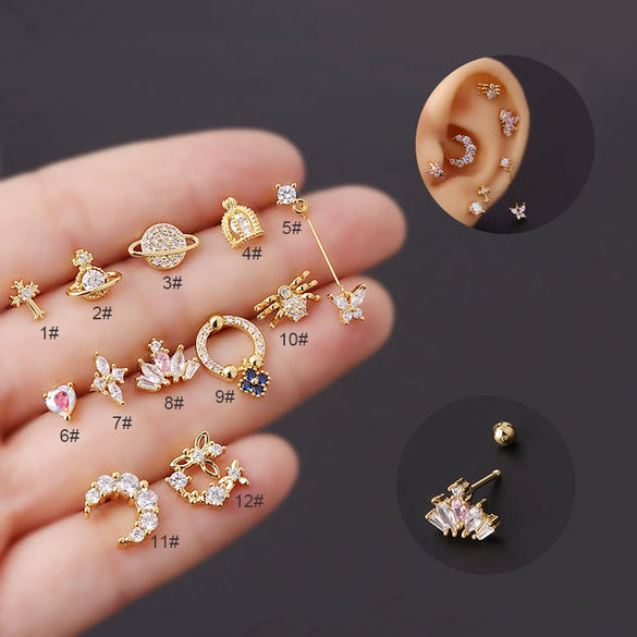 Wholesale Women's Stainless Steel Crown Pattern Electroplated Screw Ear Nail Earrings
