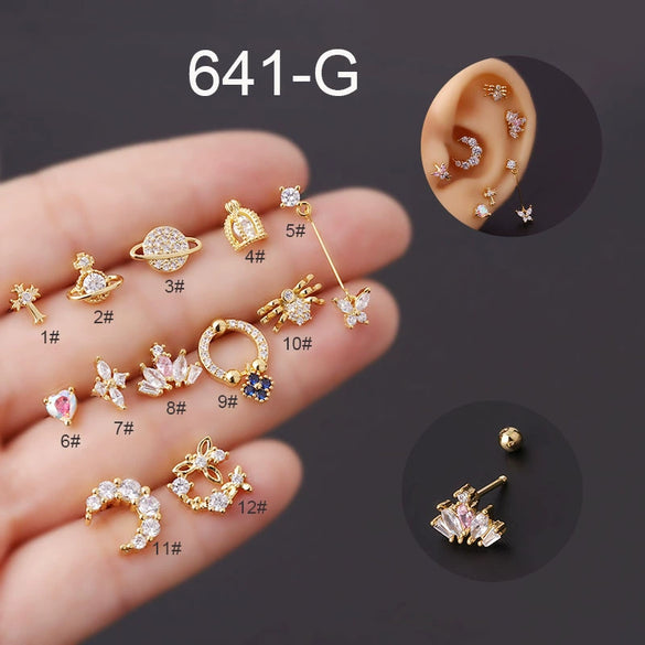 Wholesale Women's Stainless Steel Crown Pattern Electroplated Screw Ear Nail Earrings