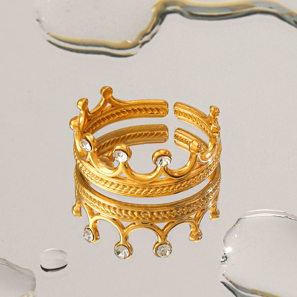 Wholesale Women's Stainless Steel Crown Ring With Electroplating Simple Fashion Design