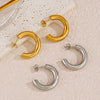 Wholesale Women's Stainless Steel Cshaped Hip Hop Earrings With Geometric Pattern And 18K Gold Plated Treatment