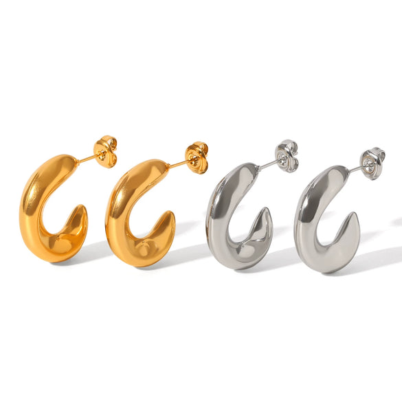 Wholesale Women's Stainless Steel Cshaped Hollow Geometric Earrings 18K Goldplated
