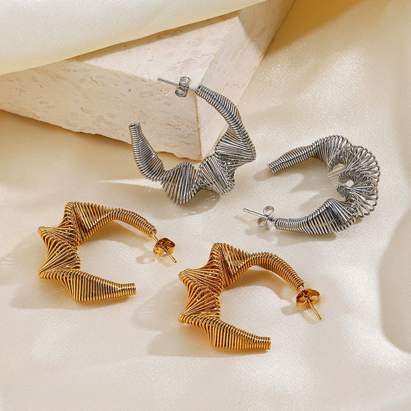 Wholesale Women's Stainless Steel Cshaped Spring Electroplated Geometric Earrings