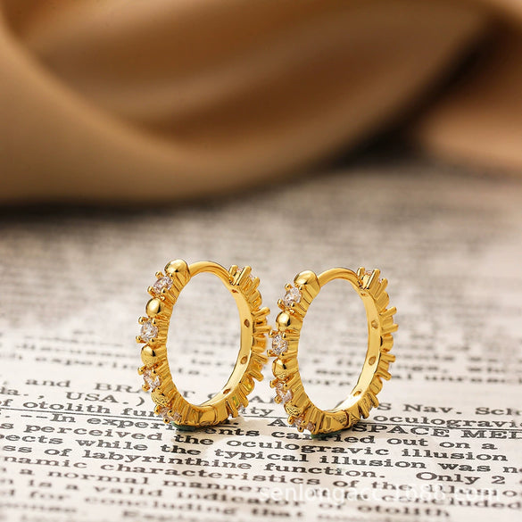 Wholesale Women's Stainless Steel Cute Flower Cross Zircon Earrings 18K Gold Electroplated