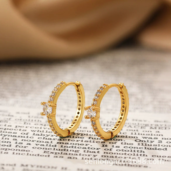 Wholesale Women's Stainless Steel Cute Flower Cross Zircon Earrings 18K Gold Electroplated