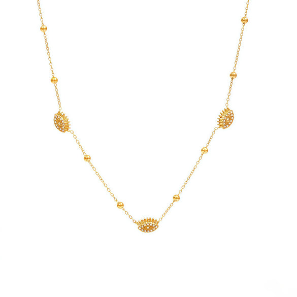 Wholesale Women's Stainless Steel Devil's Eye Full Diamond Necklace With Pvd Furnace Vacuum Real Gold Plating