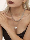 Wholesale Women's 316L Stainless Steel Double Clavicle Necklace With Water Ripple Blade Chain Love Pendant Geometric Pattern 18K Gold Pvd Plated Light Luxury Style