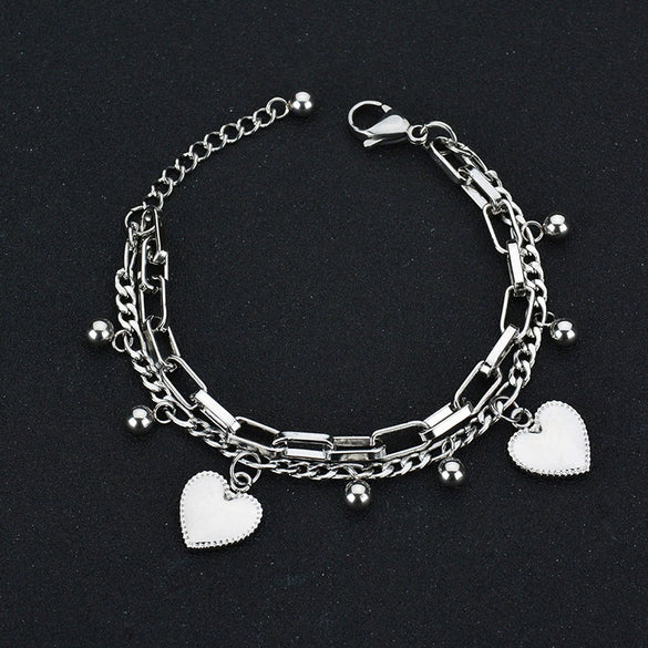Wholesale Women's Stainless Steel Double Layer Tree Of Life Pendant Bracelet With Geometric Pattern