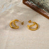 Wholesale Women's Stainless Steel Doublelayer Line Cshaped And Crescentshaped Earrings 18K Goldplated Light Luxury Geometric Style