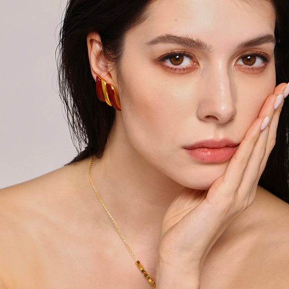 Wholesale Women's Stainless Steel Drip Oil Geometric Glazed Wings Earrings Pvd Plated