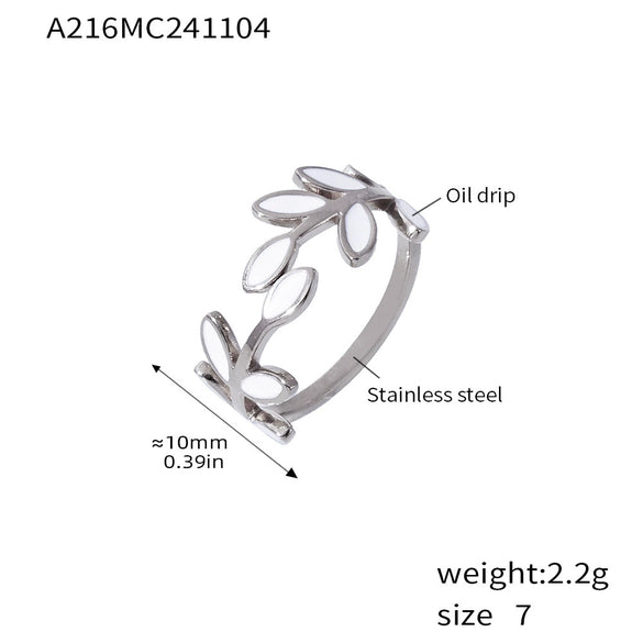 Wholesale Women's Stainless Steel Dripping Oil Leaves Drop Finger Ring With 18K Gold Plated Electroplating In Light Luxury Style