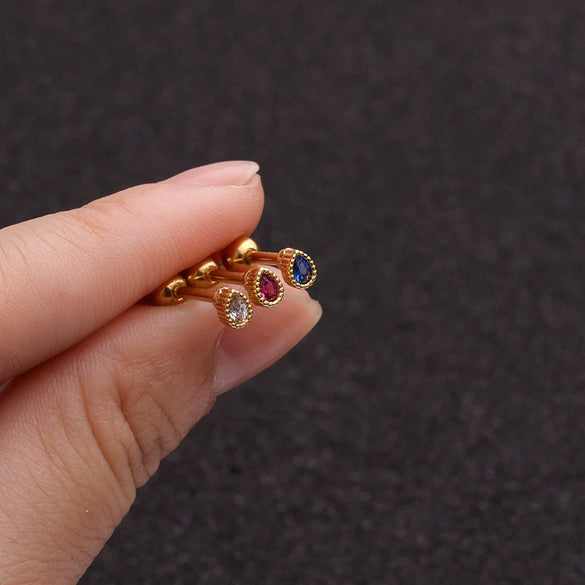 Wholesale Women's Stainless Steel Drop Shape Zircon Inlaid Ear Nails Jewelry