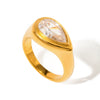 Wholesale Women's Stainless Steel Dropshaped Electroplated White Zircon Ring