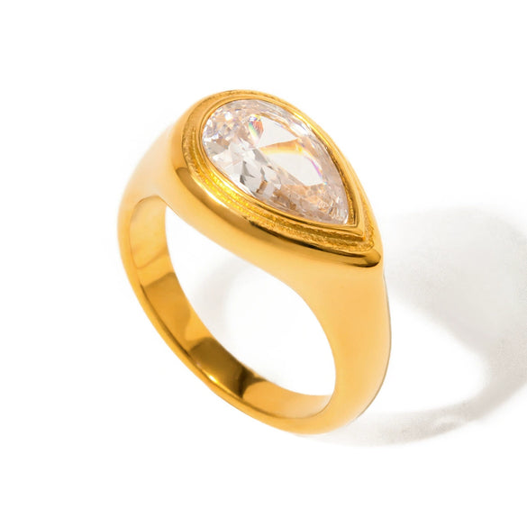 Wholesale Women's Stainless Steel Dropshaped Electroplated White Zircon Ring