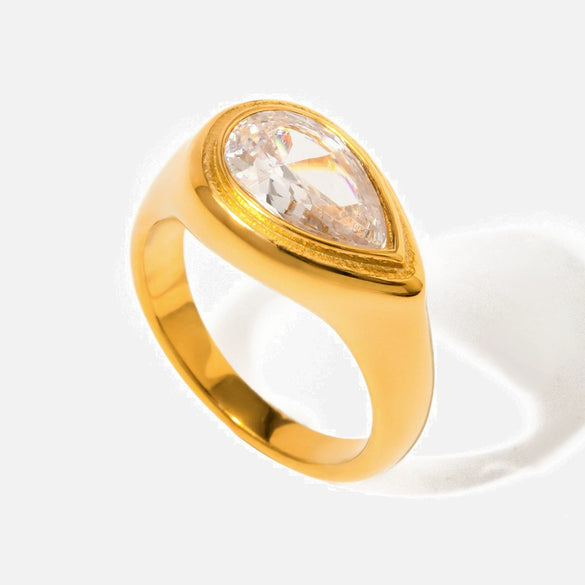 Wholesale Women's Stainless Steel Dropshaped Electroplated White Zircon Ring