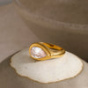 Wholesale Women's Stainless Steel Dropshaped Electroplated White Zircon Ring