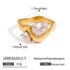 Wholesale Women's Stainless Steel Dropshaped Wave Zircon Ring With 18K Gold Electroplating French Retro And Minimalist Style