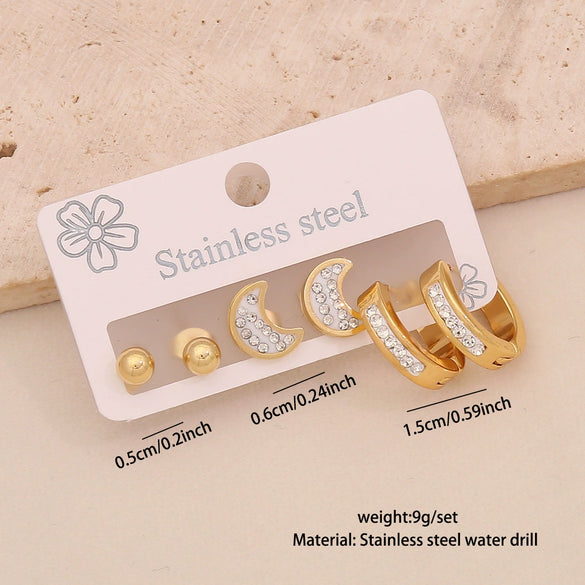 Wholesale Women's Stainless Steel Earrings With Diamond Inlay Butterfly Heart Star And Geometric Patterns