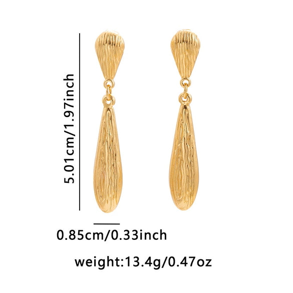 Wholesale Women's Stainless Steel Earrings With Flower Pattern And Electroplating Treatment In Water Drop Shape