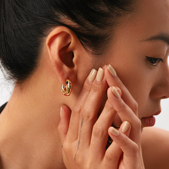 Wholesale Women's Stainless Steel Earrings With Geometric Pattern And Color Zircon 18K Gold Electroplated