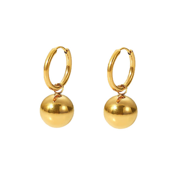 Wholesale Women's Stainless Steel Earrings With Gold Ball Pendant And Geometric Design Electroplated