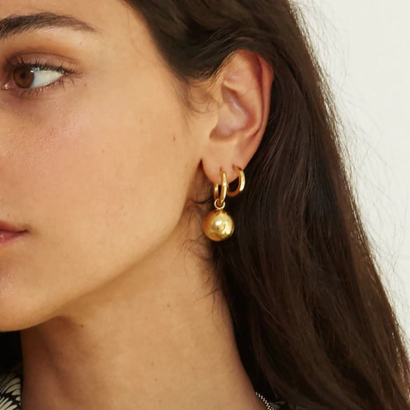 Wholesale Women's Stainless Steel Earrings With Gold Ball Pendant And Geometric Design Electroplated