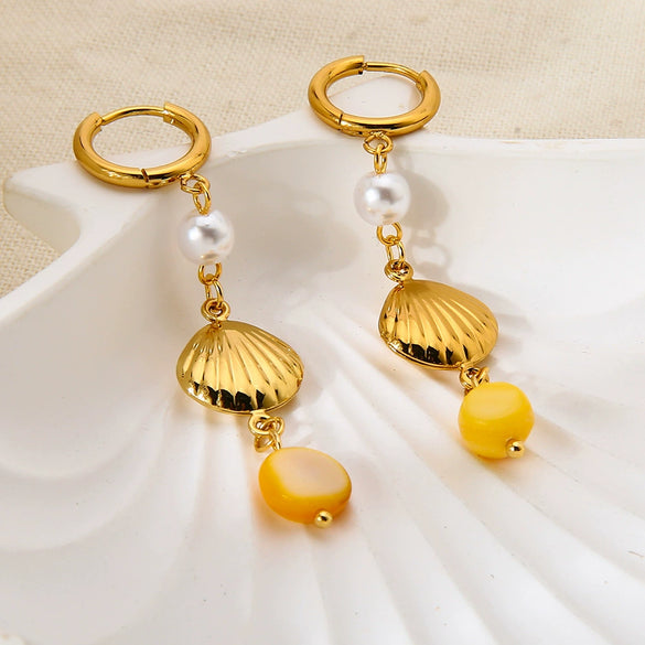 Wholesale Women's Stainless Steel Earrings With 18K Gold Plating Animal Zodiac Pattern Tassel Pendant