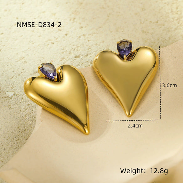 Wholesale Women's Stainless Steel Earrings With Love Pattern Inlaid With Zirconium Electroplated In Titanium Steel Glossy Minimalist Style