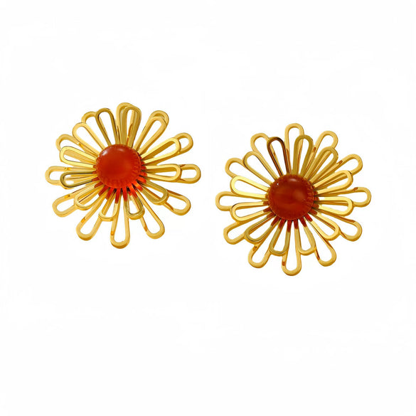 Wholesale Women's Stainless Steel Earrings With Sweet Lace Hollow Design And Electroplating Treatment