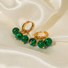 Wholesale Women's Stainless Steel Earrings With Three Green Malachite Tassel Pendants In Geometric Style And 18K Gold Electroplated Treatment