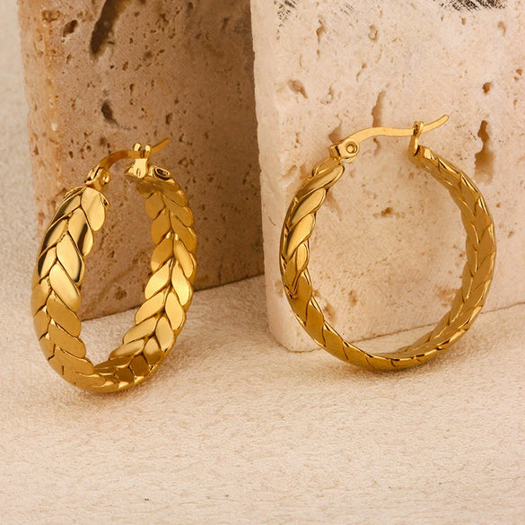 Wholesale Women's Stainless Steel Earrings With Wheat Ears Flower Geometric Design Electroplated