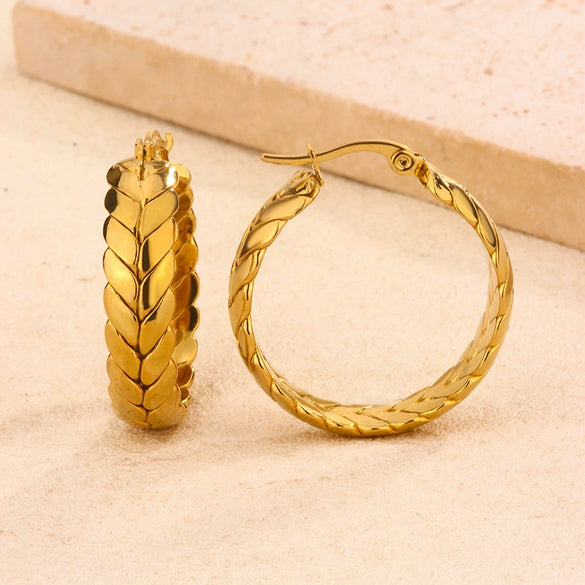 Wholesale Women's Stainless Steel Earrings With Wheat Ears Flower Geometric Design Electroplated