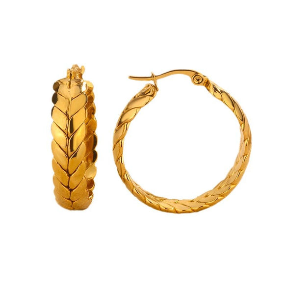 Wholesale Women's Stainless Steel Earrings With Wheat Ears Flower Geometric Design Electroplated