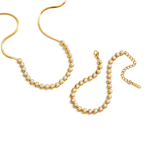 Wholesale Women's Stainless Steel Electroplated Blade Chain Necklace And Bracelet Accessories Fashion Minimalist Style