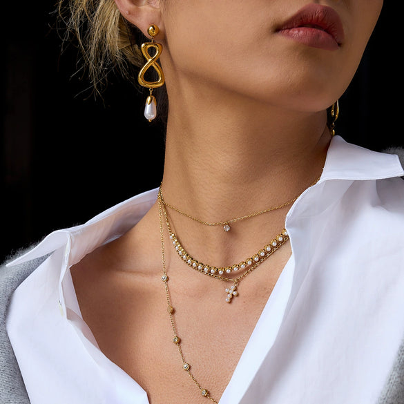 Wholesale Women's Stainless Steel Electroplated Blade Chain Necklace And Bracelet Accessories Fashion Minimalist Style