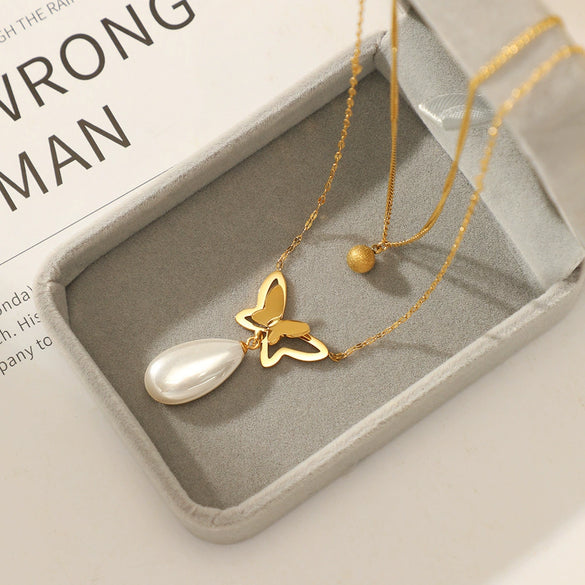 Wholesale Women's Stainless Steel Electroplated Butterfly And Zodiac Pattern Pendant Necklace