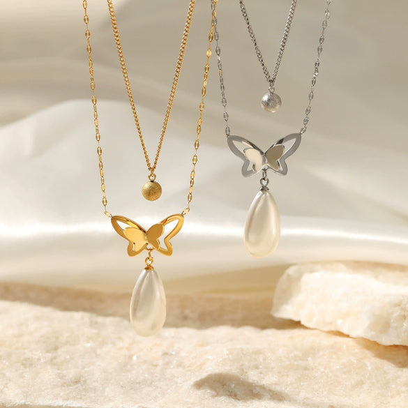 Wholesale Women's Stainless Steel Electroplated Butterfly And Zodiac Pattern Pendant Necklace